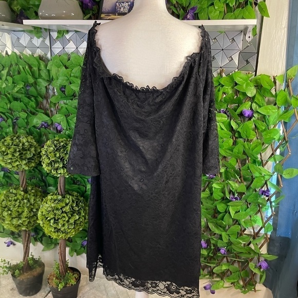 NWT Pinup 24W Off The Shoulder Lace Cocktail Short Dress Bell Sleeve Black - Picture 8 of 15
